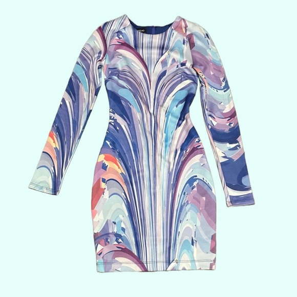 bebe Dresses & Skirts - Lilac Hourglass Psychedelic Long-Sleeve Dress by BEBE